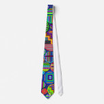 Colourful Circle Patterns on Blue Background Tie