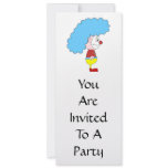 Colourful Clown Cartoon. Blue Hair. Custom invitations