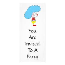 Colourful Clown Cartoon. Blue Hair. Personalised Invitation