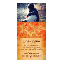 Colourful Damask Grunge Thank You Photo Card