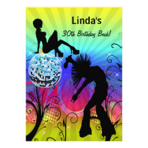 colourful disco retro  party Invitation