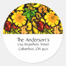 Colourful Fall Leaves Design 2 Address Labels Round Stickers