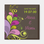 Colourful Floral Deco Leaves Save The Date Magnet