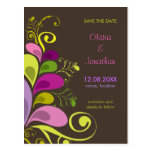 Colourful Floral Deco Leaves Save The Date Postcar