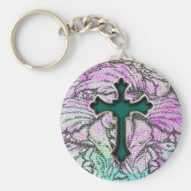 Colourful Floral Filigree Cross Keychain