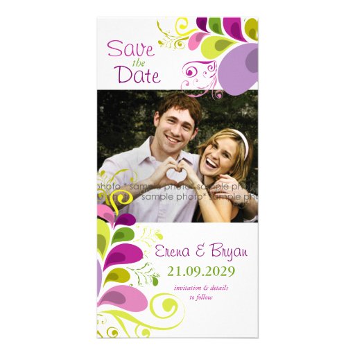 Colourful Floral Leaves Save The Date Photo Card