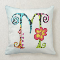 Colourful Funky Letter M Monogram Throw Pillow pillows