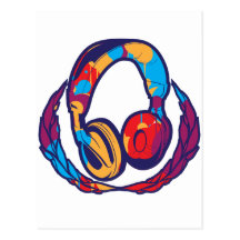 Colourful Headphones Post Card