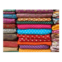 Colourful Indian Asian Sari Fabric Postcard