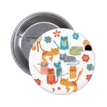Colourful Kitty Cats Print Gifts for Cat Lovers Pinback Button