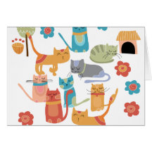 Colourful Kitty Cats Print Gifts for Cat Lovers Cards
