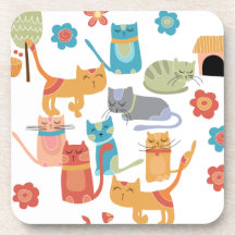 Colourful Kitty Cats Print Gifts for Cat Lovers Drink Coaster