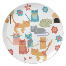 Colourful Kitty Cats Print Gifts for Cat Lovers Party Plate