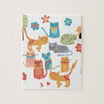 Colourful Kitty Cats Print Gifts for Cat Lovers Jigsaw Puzzle