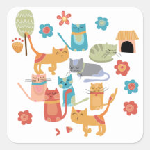 Colourful Kitty Cats Print Gifts for Cat Lovers Sticker
