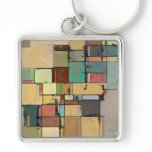 Colourful Lattice Abstract Square Metal Keychain
