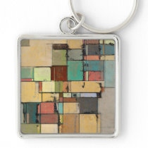 Colourful Lattice Abstract Square Metal Keychain
