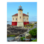 Colourful lighthouse and ocean landscape postcard