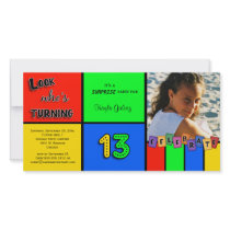 Colourful Look Whos Turning 13 Birthday Invite Photo Card Template