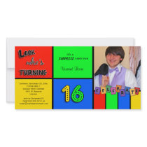 Colourful Look Whos Turning 16 Birthday Invite Custom Photo Card