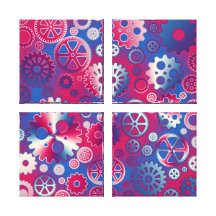 Colourful metallic gears stretched canvas print