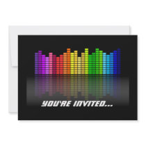 Colourful Music Equalizer w/Reflection, Cool Techn Personalised Invitation