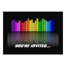 Colourful Music Equalizer w/Reflection, Cool Techn Personalised Invitation