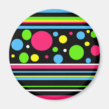 Colourful Neon Stripes Polka Dots Pink Teal Lime Magnets