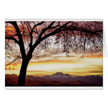 Colourful November Sunset Sky and Longs Peak Greeting Card