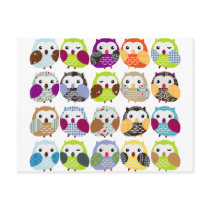 Colourful Owl Pattern Postcards