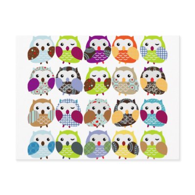 Colourful Owl Pattern Postcards by blackunicorn