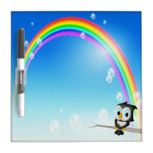 Colourful Owl & Rainbow Dry Erase Board