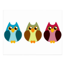 Colourful Owl Trio Postcard