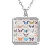 COLOURFUL PAPER BUTTERFLIES PATTERNS DIGITAL ASSOR PERSONALIZED NECKLACE