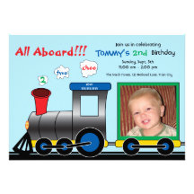 Colourful Photo Train Birthday Invitation