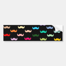 Colourful Rainbow Moustache pattern on black Bumper Stickers