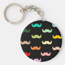 Colourful Rainbow Moustache pattern on black Key Chains