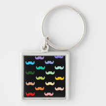 Colourful Rainbow Moustache pattern on black Key Chain