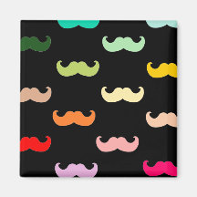 Colourful Rainbow Moustache pattern on black Magnets