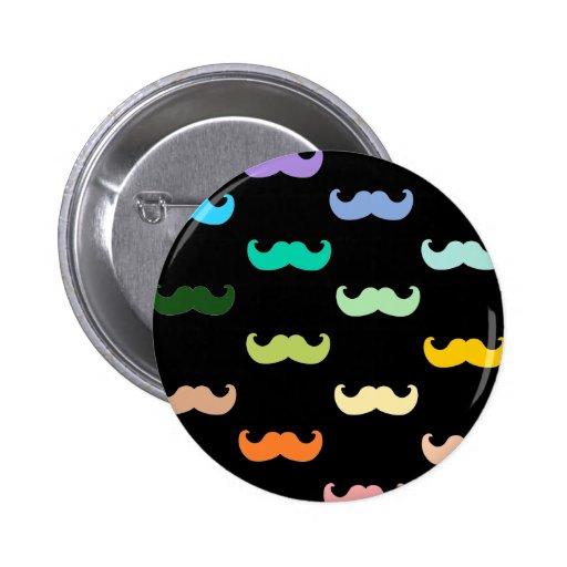 Colourful Rainbow Moustache pattern on black Pins