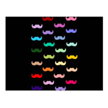 Colourful Rainbow Moustache pattern on black Postcard