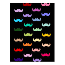 Colourful Rainbow Moustache pattern on black Post Cards
