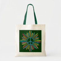 Colourful Rays Surround Peace Sign Bags