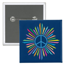 Colourful Rays Surround Peace Sign Pinback Button