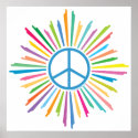 Colourful Rays Surround Peace Sign posters