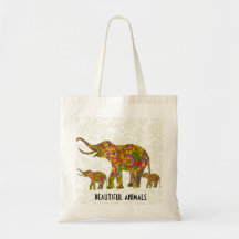 Colourful Retro Flower Elephant 4 Bags