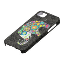 Colourful Retro Flowers Elephant Design