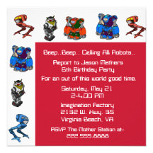 Colourful Robot Birthday Party Invitation