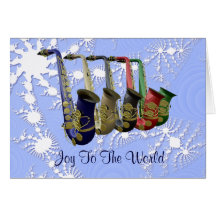 Colourful Saxophones Snow Flakes Christmas Card