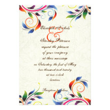 Colourful scroll leaf on ecru wedding invitation